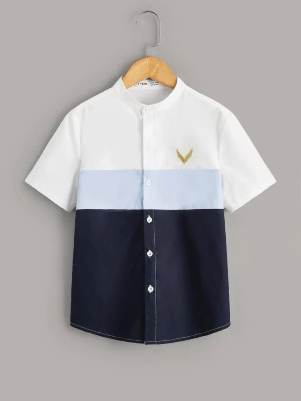 Boy Mock Neck Colorblock Eagle Embroidery Shirt 8T
